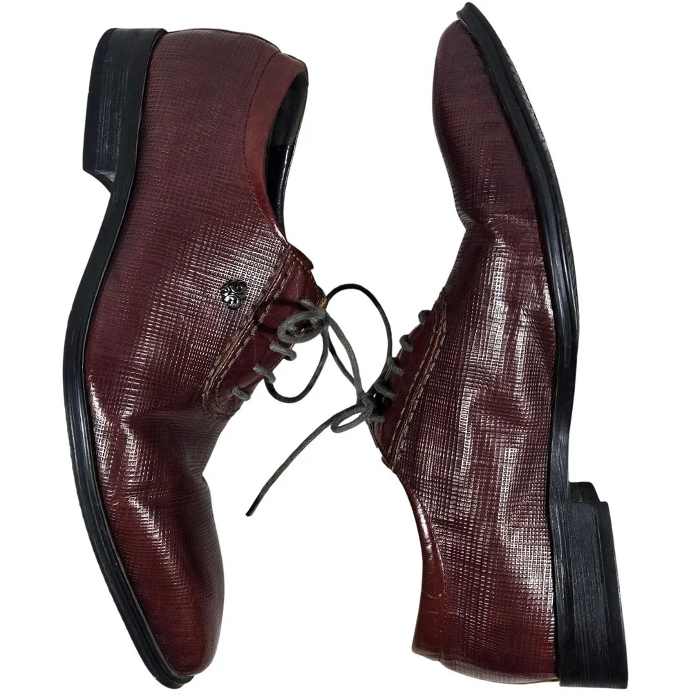 GRIMENTIN Mens Burgundy Textured Leather Oxford Dress Shoes‎ Size 245 US 6.5